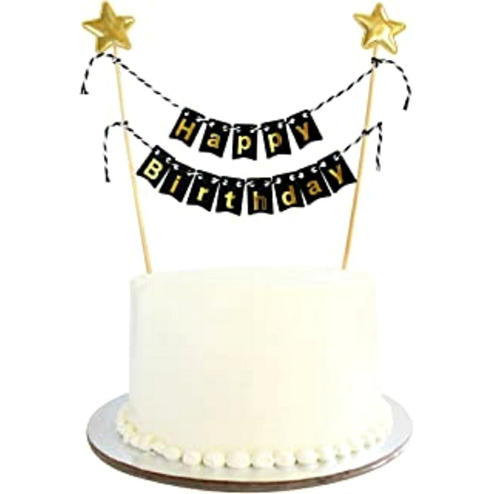 Happy Birthday Black Gold Large Cake Topper Banner NWT